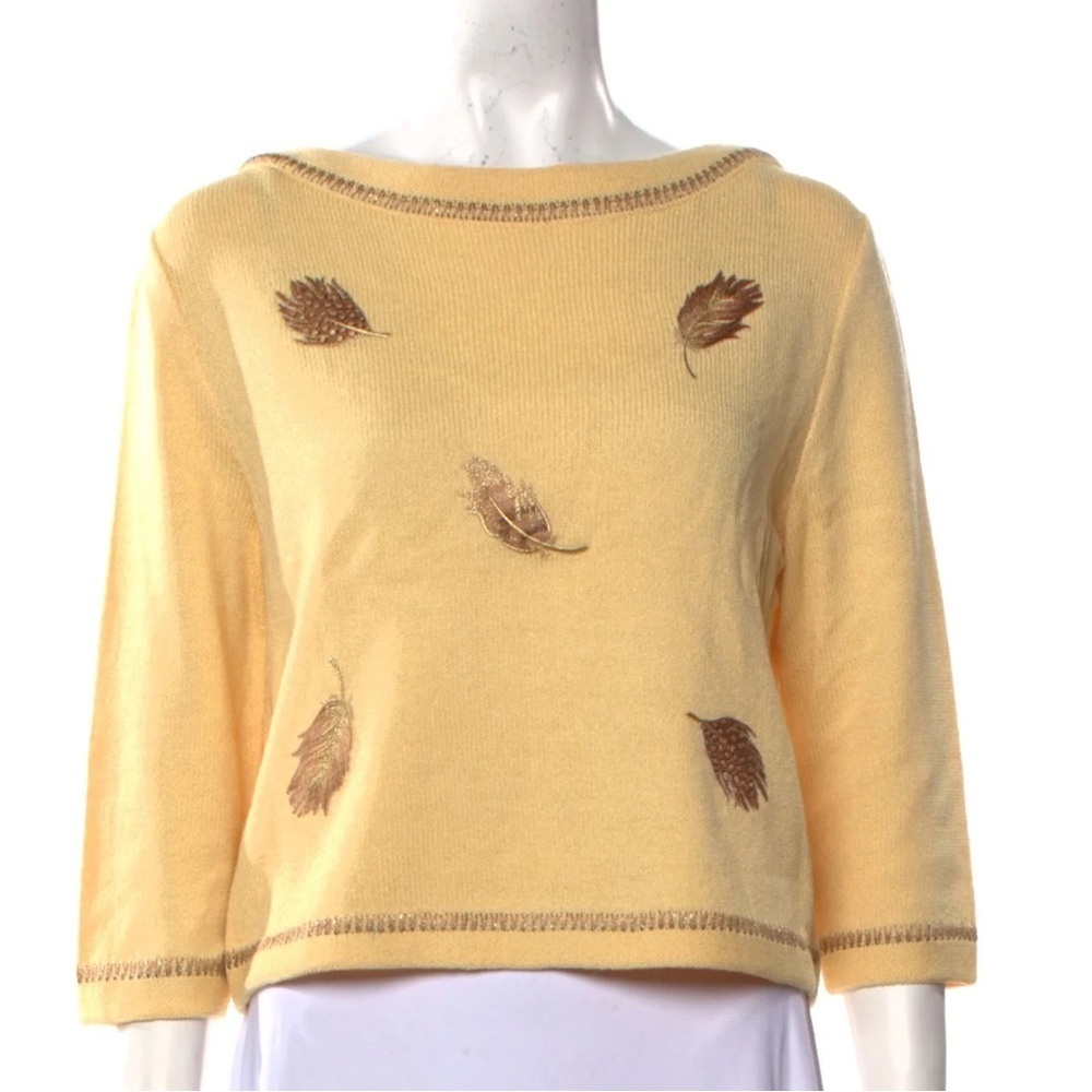 Designer St. John Sport by Marie Gray Yellow Knit Bateau Neckline Sweater Size L